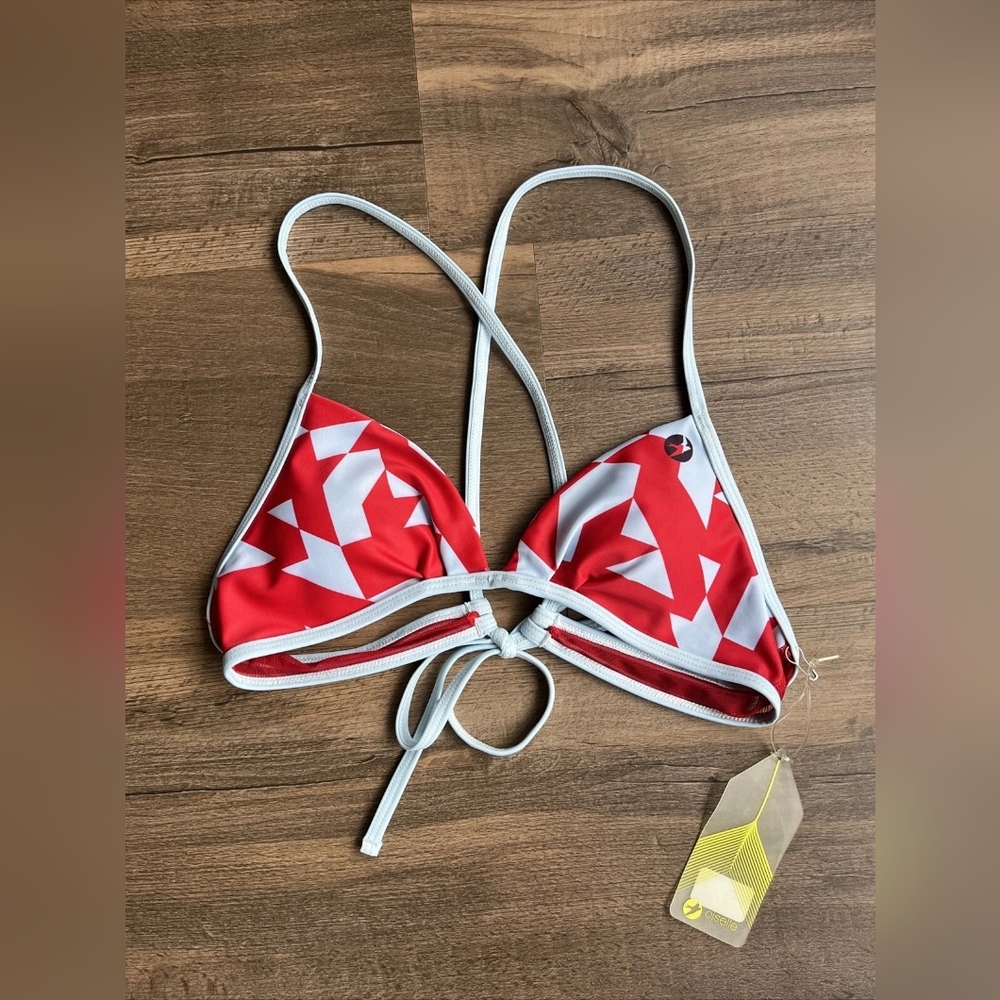 Red and White Geometric Bikini Top